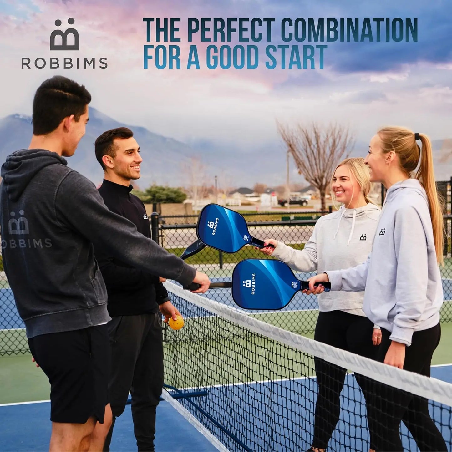 Complete Pickleball Set with Net, 4 Carbon Fiber Paddles, Portable Net System, 8 Balls & Carry Bags