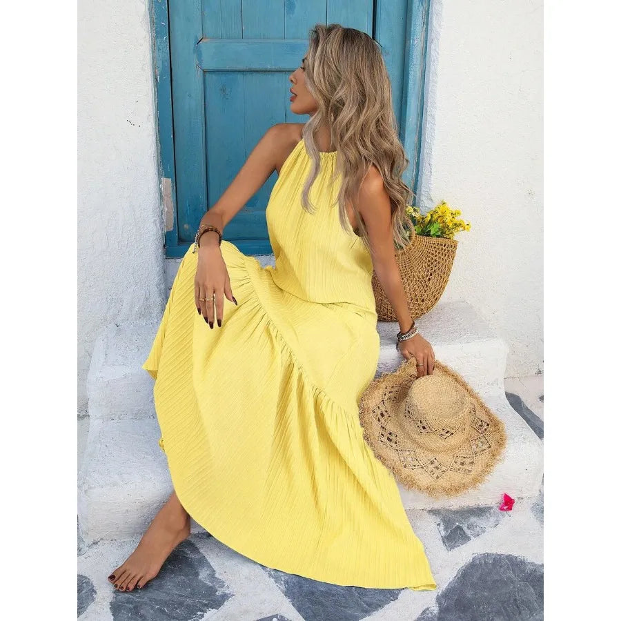 【New style】Plain Woven Ruffle Loose Ruffle Hem Dress For Women, Summer Clothes, Valentine Day, Vacation Outfits Woman, Beach Ou