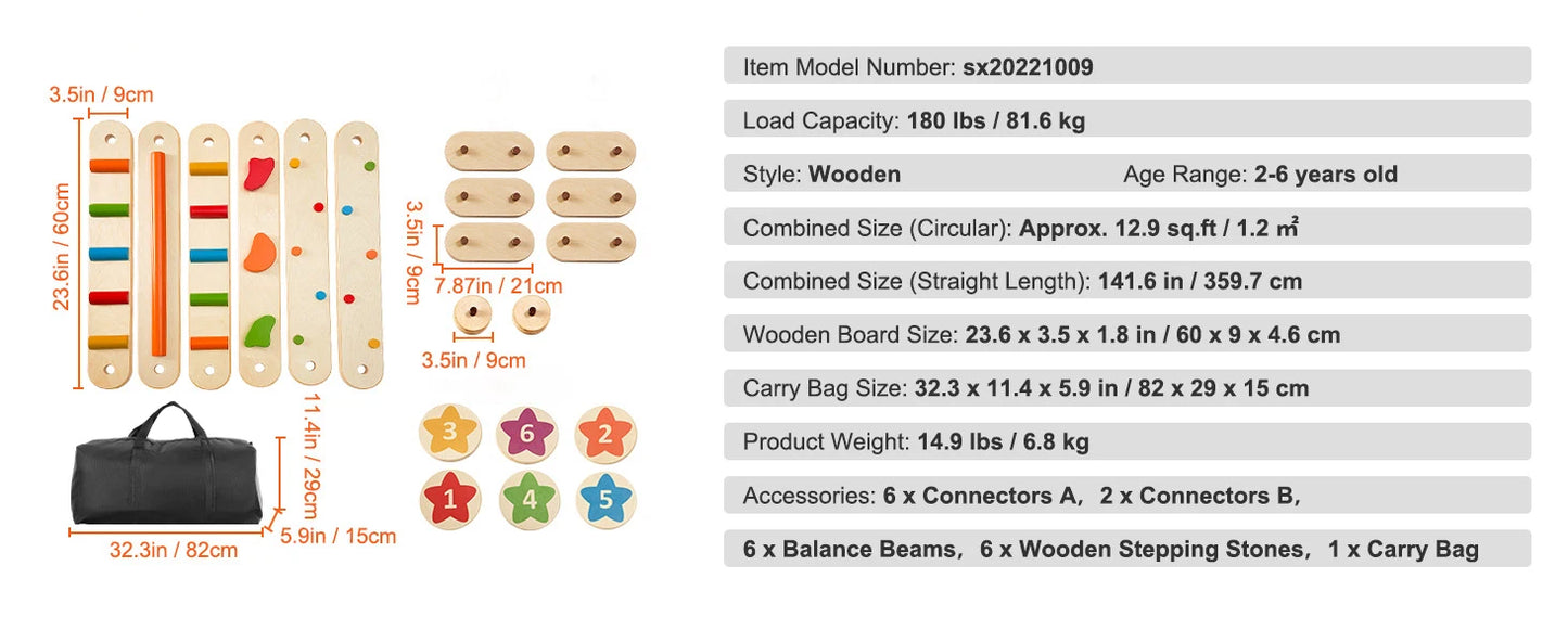 SucceBuy 6 PCS Balance Beam Stepping Stones Indoor Outdoor Wooden Toddler Balance Boards for Kids 2-6 Children Montessori Toy