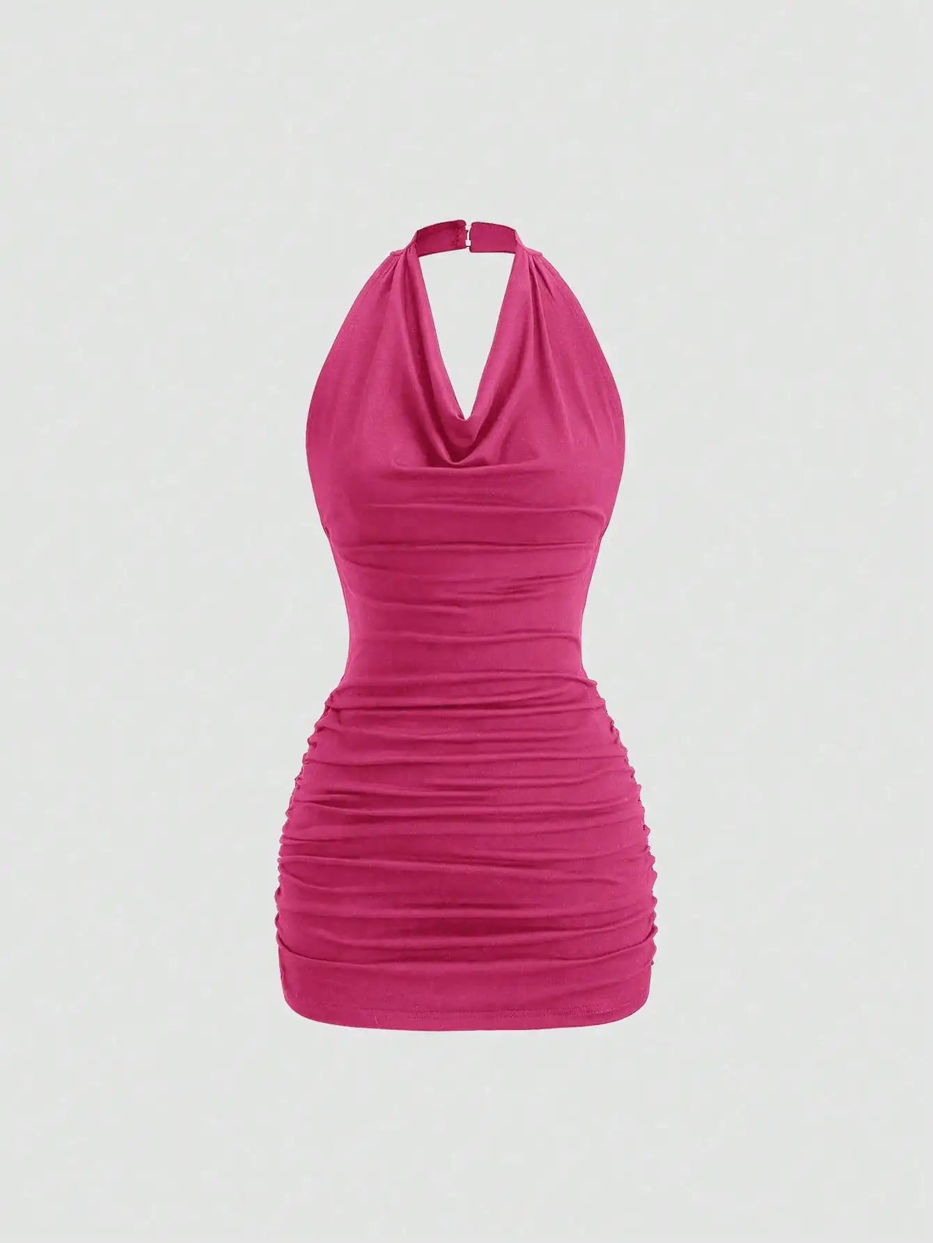 Black Plunging Neck Halter Tie Back Sleeveless Bodycon Mini Dress