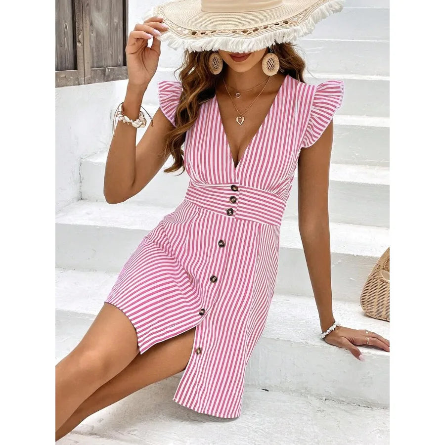 【New style】 Frenchy Women's Leopard Print Simple Daily V-Neck Dress, Teacher Dress, Casual Women Dresses, 4th Of July Clothes,