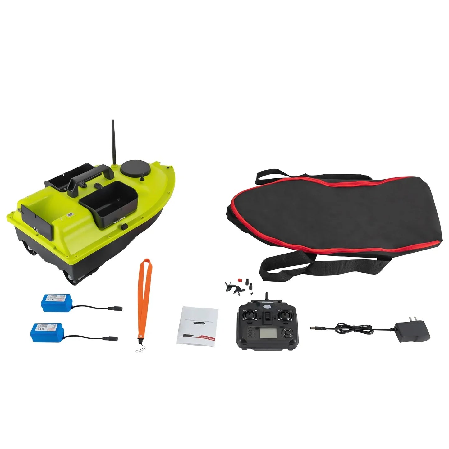 Long-Lasting Remote Control Bait Boat 2*5200mAh Batteries (90min Use) & 1968ft Range, LCD Screen For Easy Operation