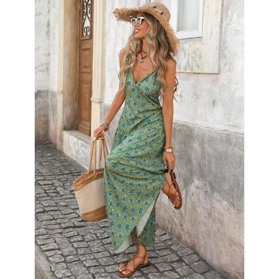 【New style】Women's Sleeveless A-Line Floral Print Dress, Casual Vacation Waist Cinched, Spring/Summer, Spring Clothes Women, Su