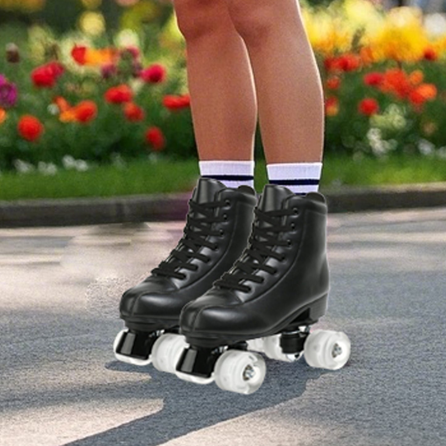 Hot Outdoor Skating Sport Shoes Double Row Roller Skates Pu Leather Roller Skate Shoes 4 Wheels Quad Sneakers Breathable Comfort