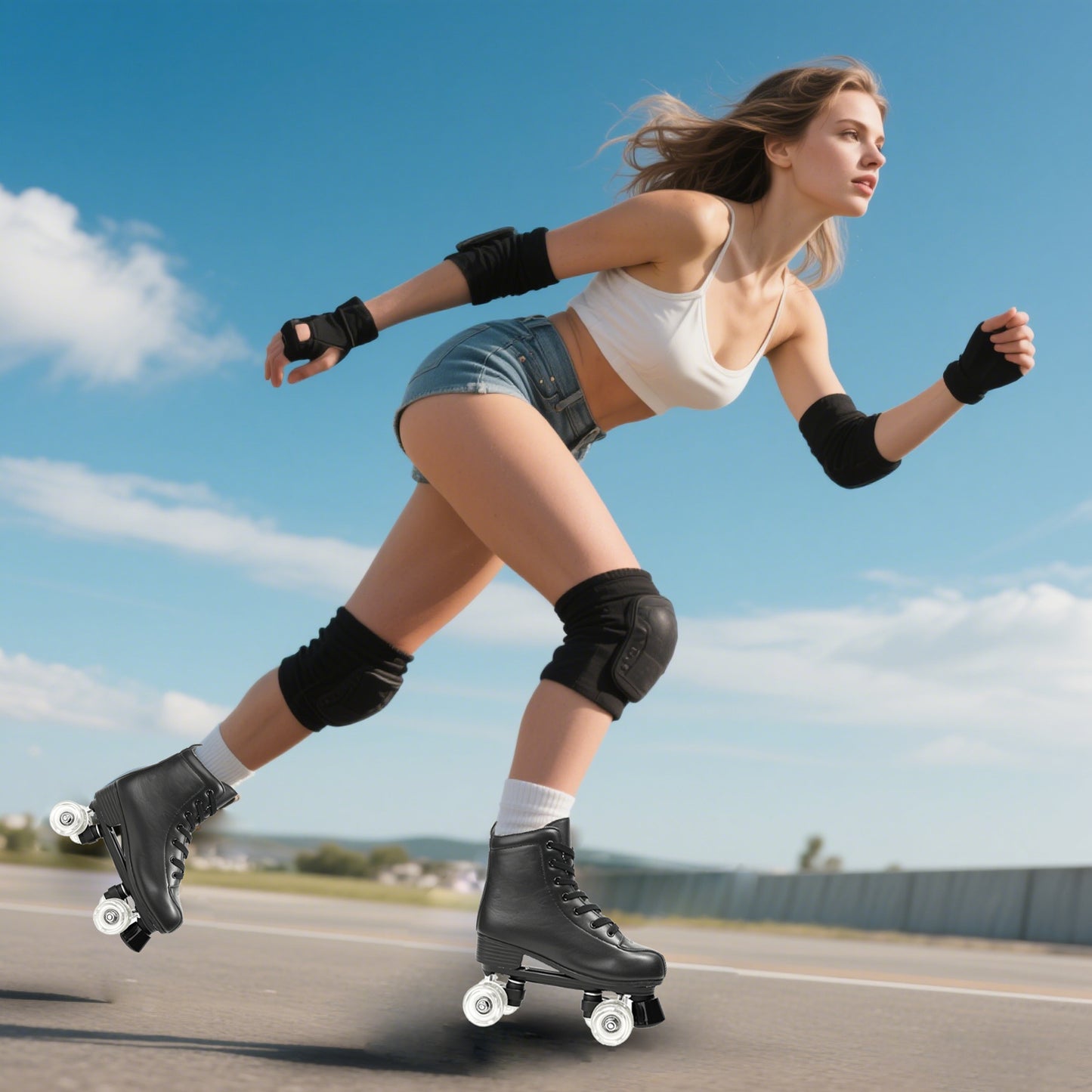 Hot Outdoor Skating Sport Shoes Double Row Roller Skates Pu Leather Roller Skate Shoes 4 Wheels Quad Sneakers Breathable Comfort