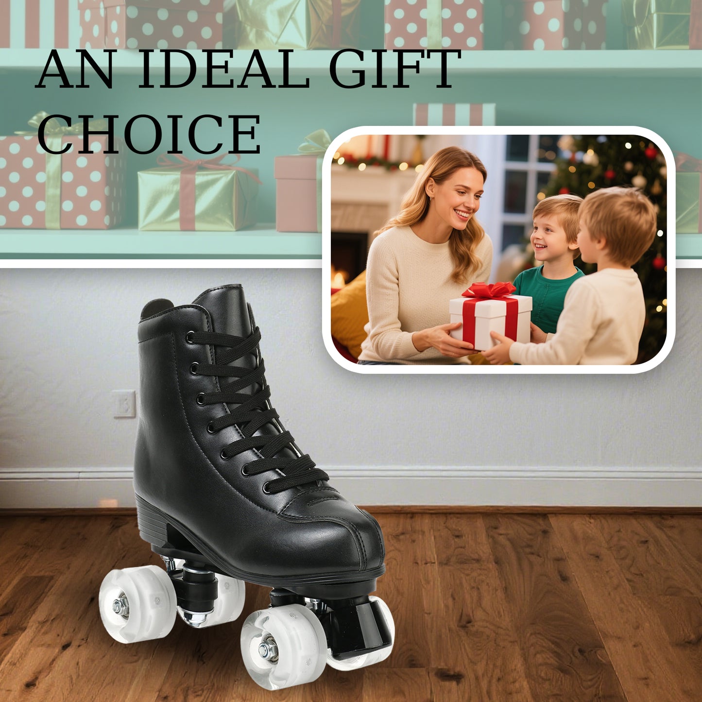 Hot Outdoor Skating Sport Shoes Double Row Roller Skates Pu Leather Roller Skate Shoes 4 Wheels Quad Sneakers Breathable Comfort