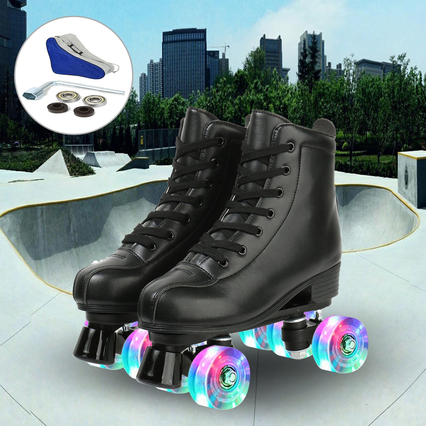 Hot Outdoor Skating Sport Shoes Double Row Roller Skates Pu Leather Roller Skate Shoes 4 Wheels Quad Sneakers Breathable Comfort