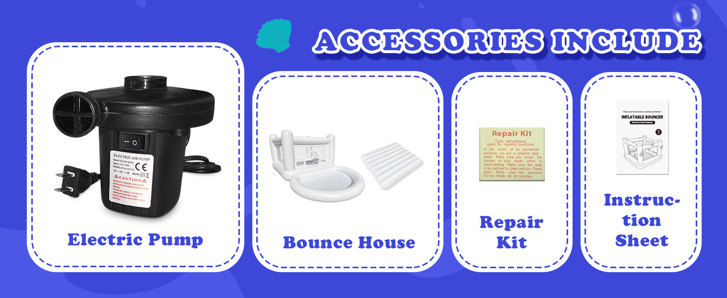 Sold out White Bounce House with Pump Kids Ball Pit Bounce House for Kids 3-6 Birthday Indoor or Outdoor Playhouse Customization