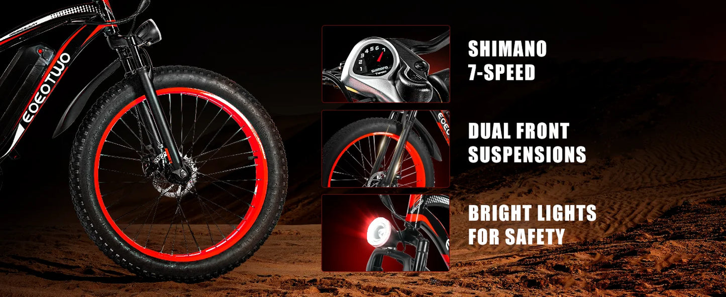 1500W Electric Bike 48V 15Ah Battery 26" 4.0 Fat Tire Ebike 34MPH High Speed Mountain Bicycle Off-Road Snow Bike for Adults
