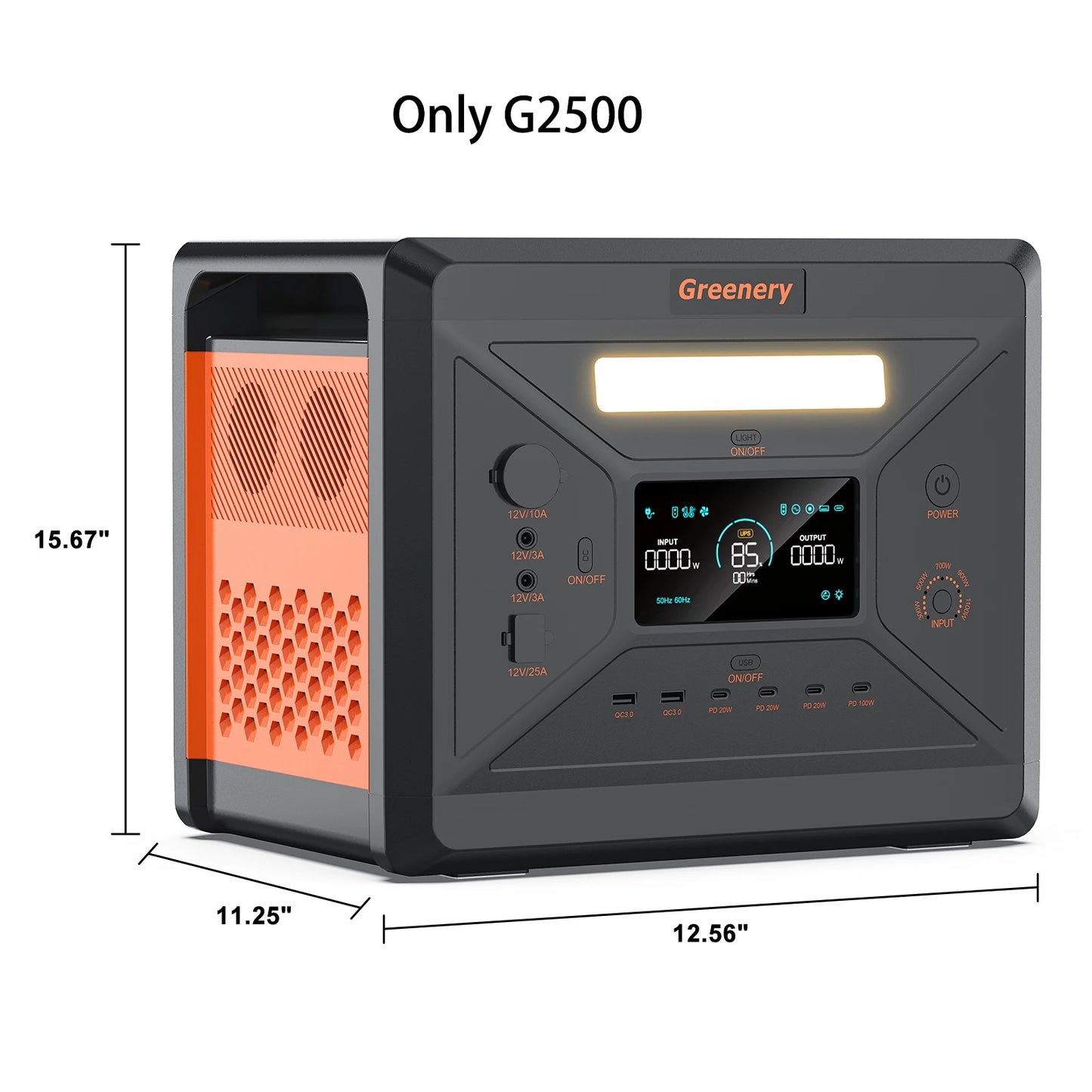 Greenery Portable Power Station 2500W/2304Wh Large Capacity Solar Generator with Cart Fast Charging Emergency Power for Backup