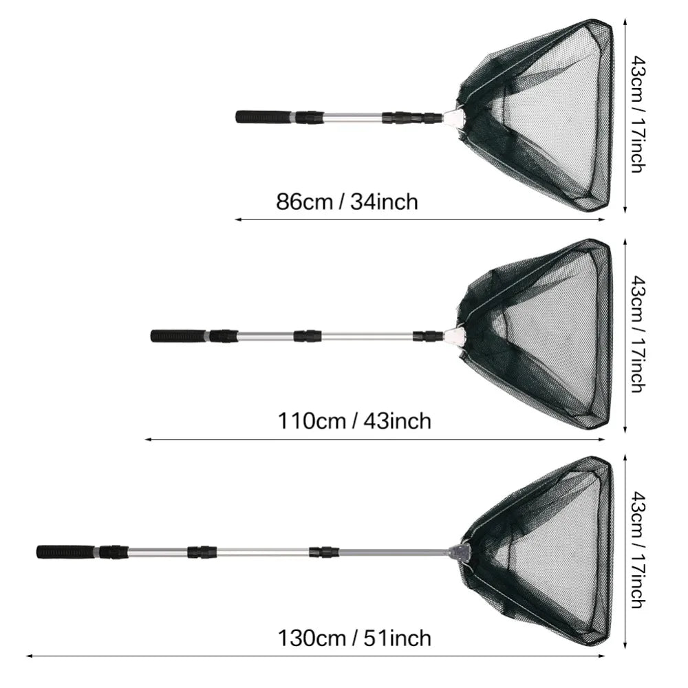 190cm 130cm 55cm Telescopic Landing Net Folding Fishing Pole Extending Fly Carp Course Sea Mesh Fishing Net For Fly Fishing