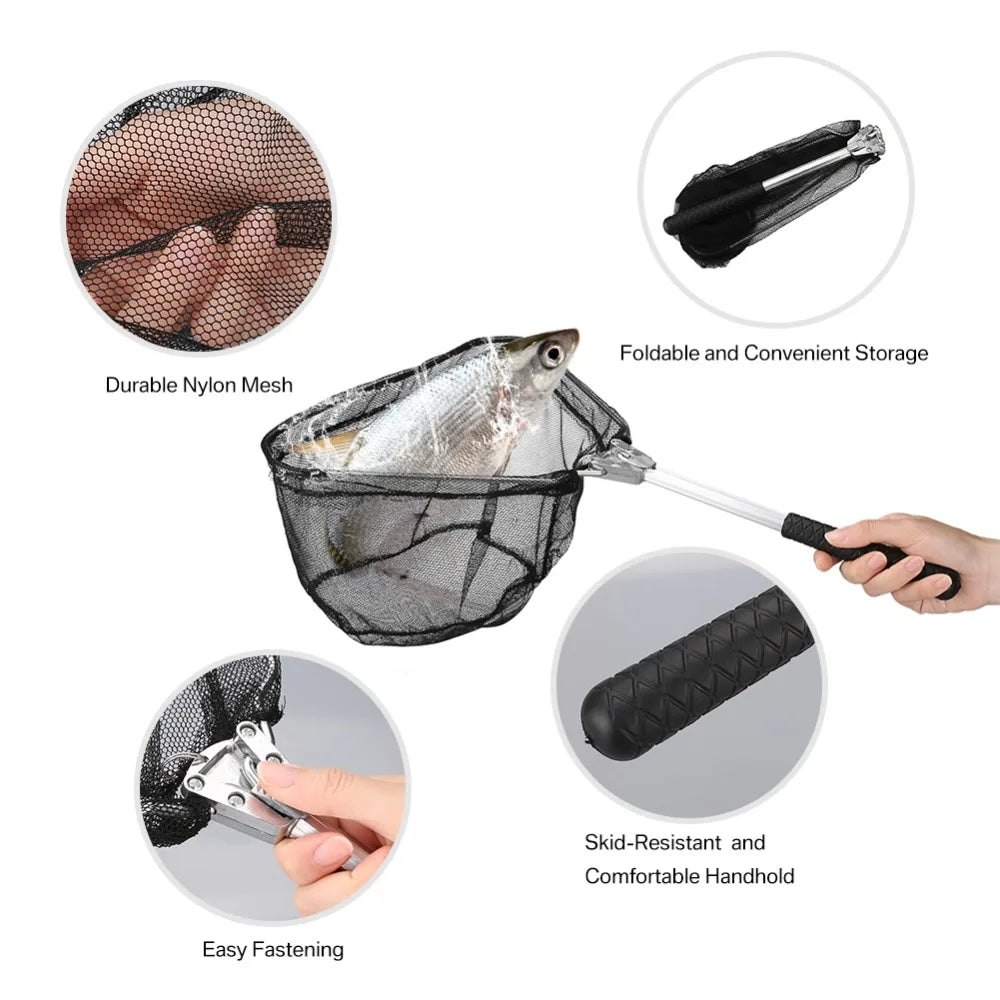 190cm 130cm 55cm Telescopic Landing Net Folding Fishing Pole Extending Fly Carp Course Sea Mesh Fishing Net For Fly Fishing