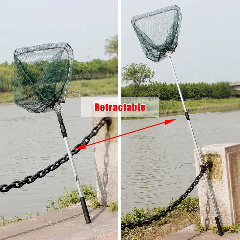 190cm 130cm 55cm Telescopic Landing Net Folding Fishing Pole Extending Fly Carp Course Sea Mesh Fishing Net For Fly Fishing