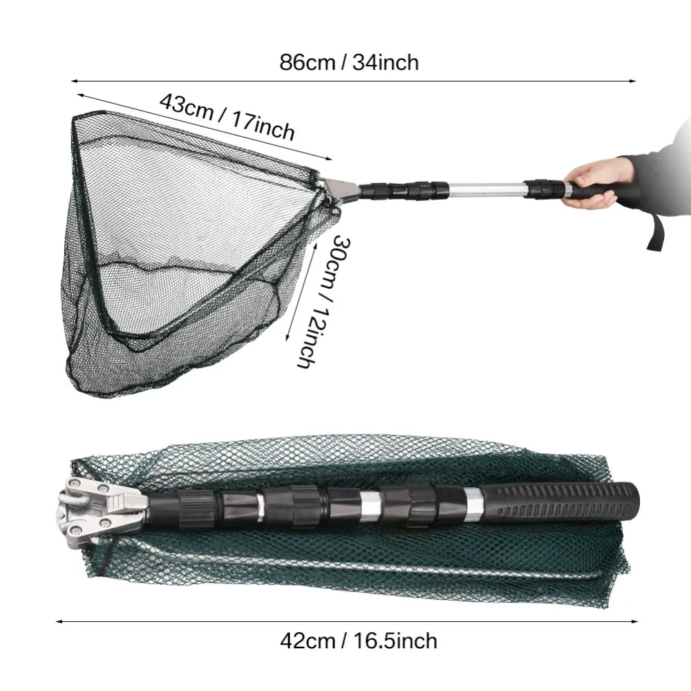 190cm 130cm 55cm Telescopic Landing Net Folding Fishing Pole Extending Fly Carp Course Sea Mesh Fishing Net For Fly Fishing