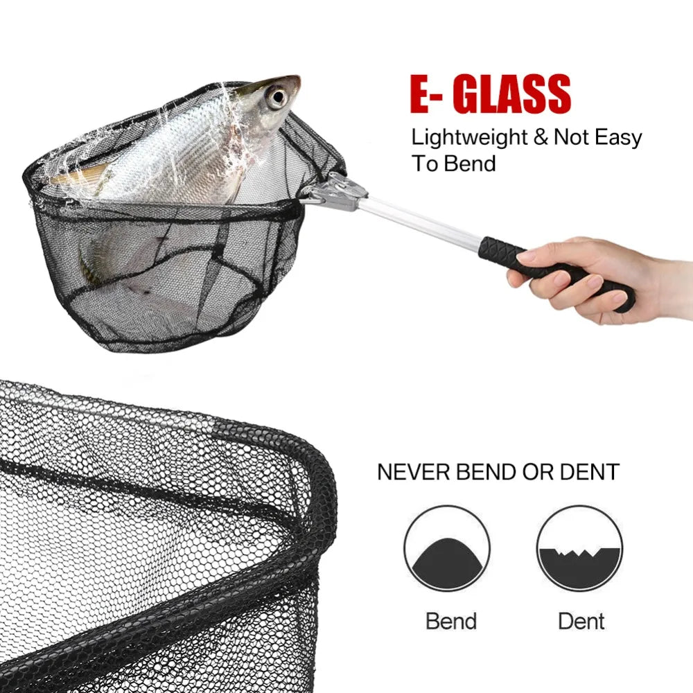 190cm 130cm 55cm Telescopic Landing Net Folding Fishing Pole Extending Fly Carp Course Sea Mesh Fishing Net For Fly Fishing