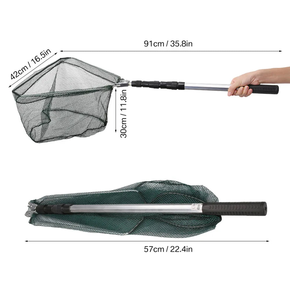 190cm 130cm 55cm Telescopic Landing Net Folding Fishing Pole Extending Fly Carp Course Sea Mesh Fishing Net For Fly Fishing