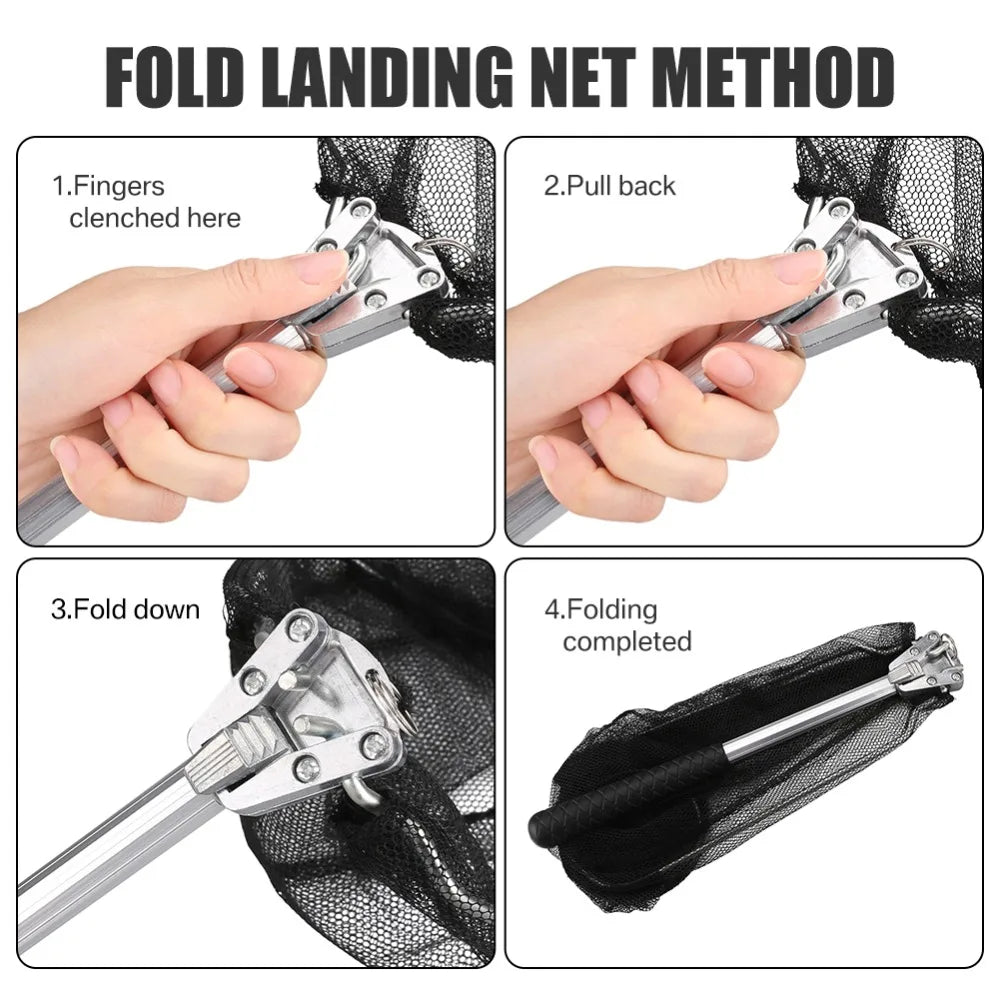 190cm 130cm 55cm Telescopic Landing Net Folding Fishing Pole Extending Fly Carp Course Sea Mesh Fishing Net For Fly Fishing