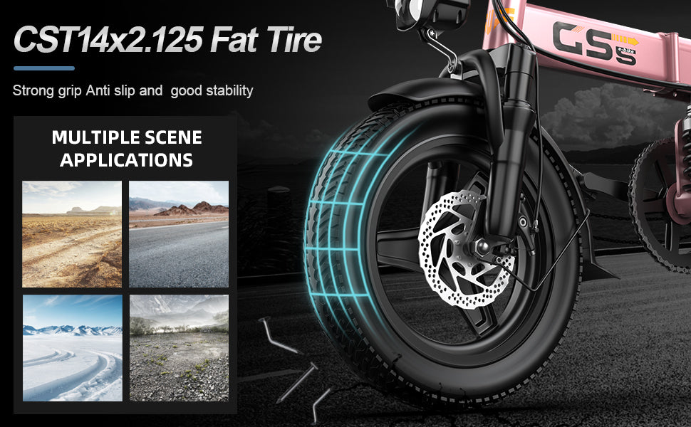 UPlee GS5 48V 15AH Battery EBike,30+MPH,740W Folding Electric Bike,35 Miles Max Range Electric Bike for Adults, 14" Fat Tire