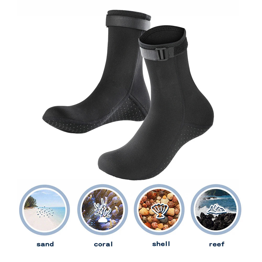 3mm Diving Surfing Boots Winter Warm Unisex Thermal Beach Sock Anti Slip Neoprene Wearable Portable Lightweight for Water Sport