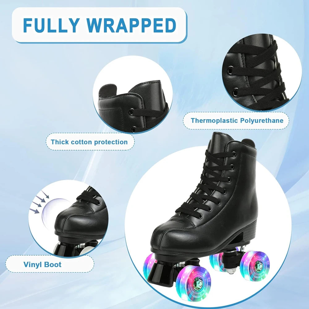 Outdoor Skating Sport Shoes PU Leather Roller Skates Skating Shoes Quad Skates Sneakers Beginner Men Women Roller Skating Shoes