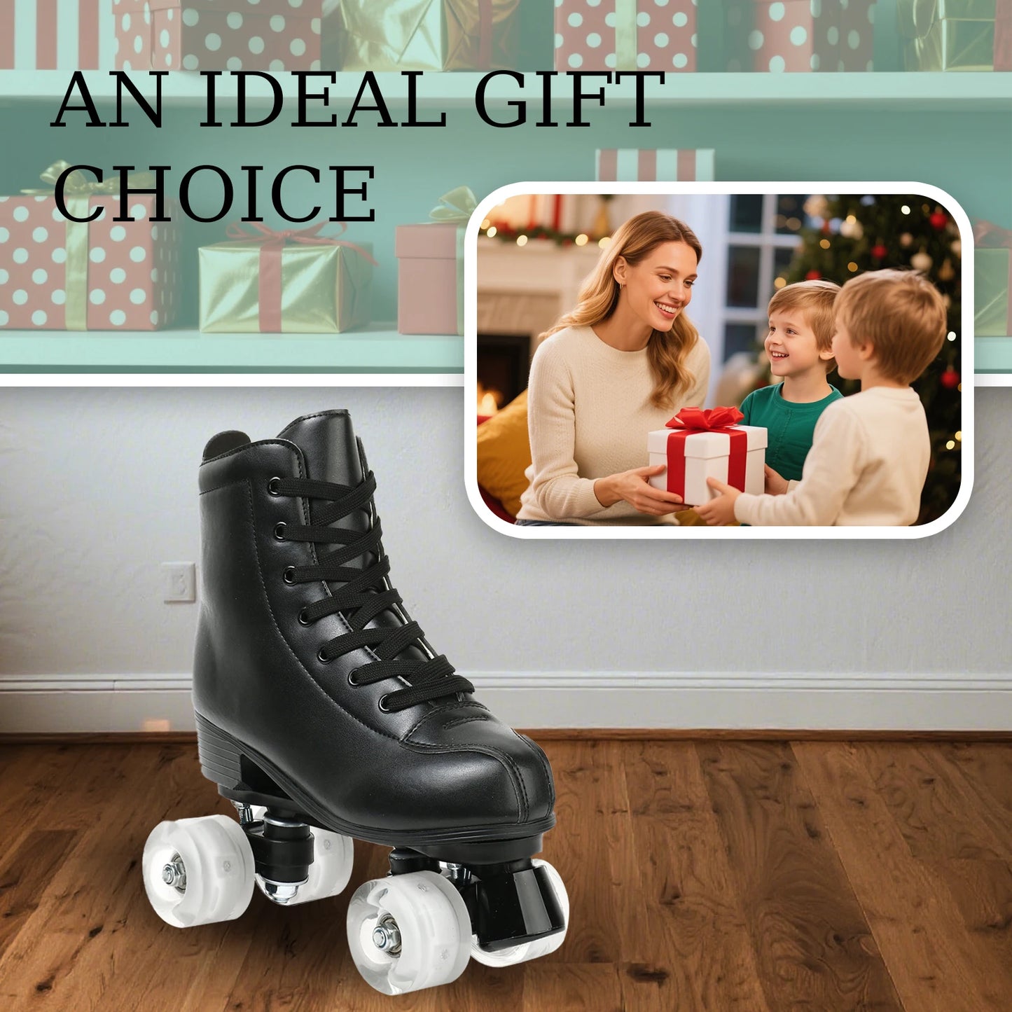 Hot Outdoor Skating Sport Shoes Double Row Roller Skates Pu Leather Roller Skate Shoes 4 Wheels Quad Sneakers Breathable Comfort