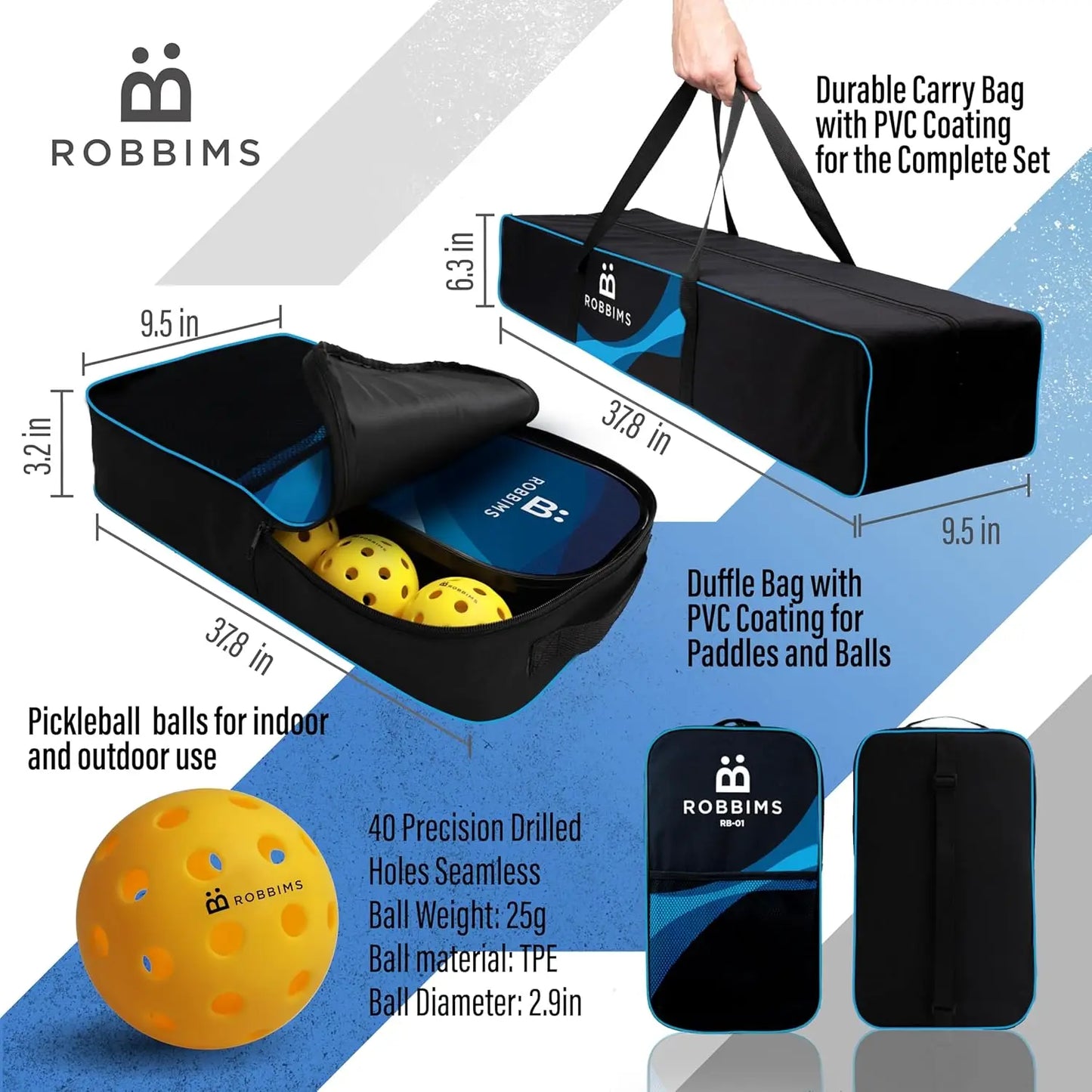 Complete Pickleball Set with Net, 4 Carbon Fiber Paddles, Portable Net System, 8 Balls & Carry Bags