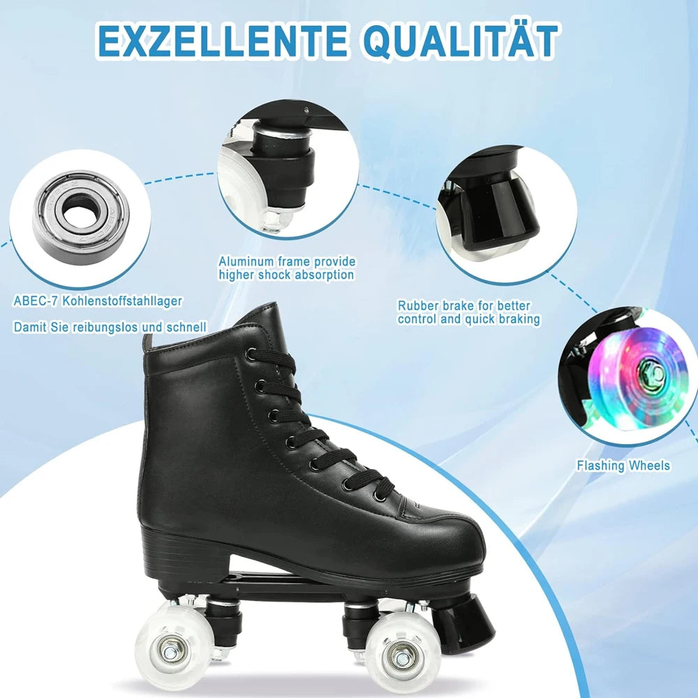 Outdoor Skating Sport Shoes PU Leather Roller Skates Skating Shoes Quad Skates Sneakers Beginner Men Women Roller Skating Shoes