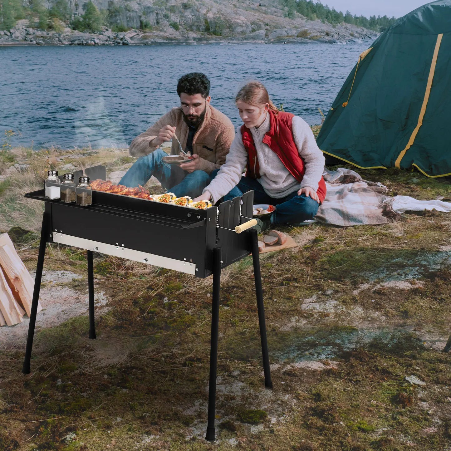 Barbecue Charcoal Grill Stainless Steel Folding Portable BBQ Tool Kits for Outdoor Cooking Camping or Any Outdoor Event