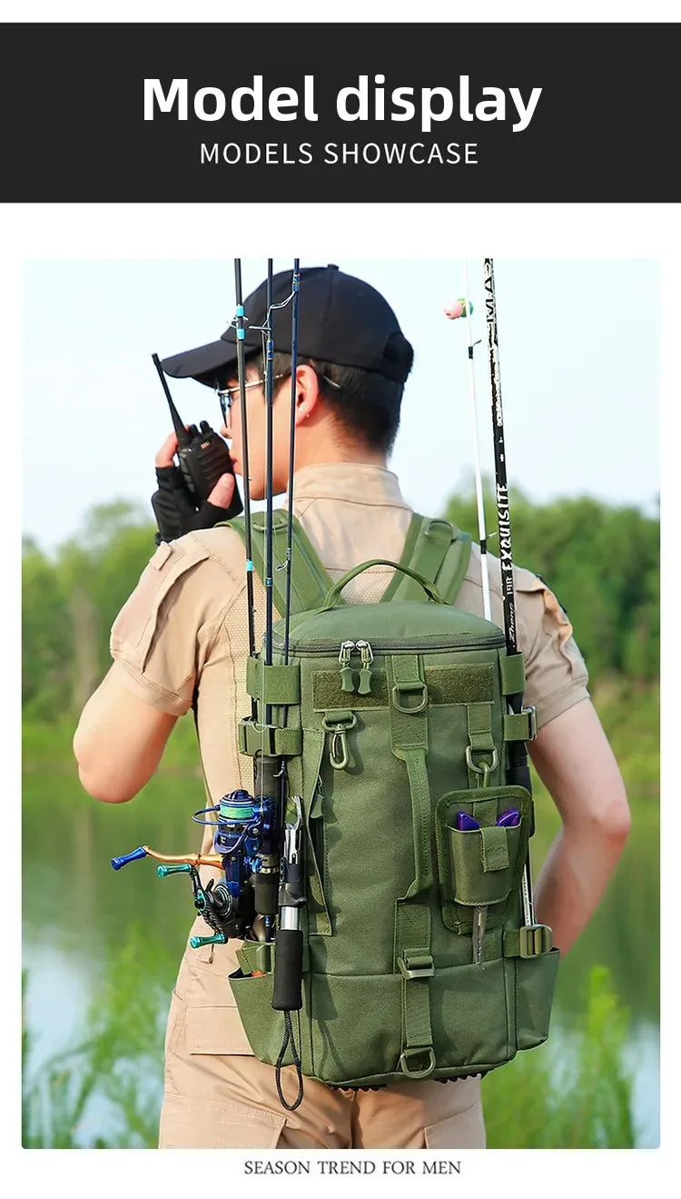 Multifunctional Fishing Backpack for Men Large Capacity Rod Storage Shoulder Bag Outdoor Sports Fish Equipment Storage Pack 2028