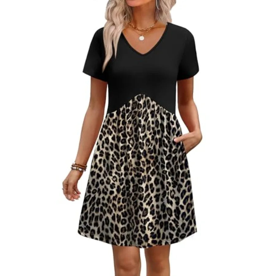 WIHOLL Dresses for Women 2026 Casual Summer V Neck Babydoll Dress Short Sleeve Fashion Beach Vacation Clothes