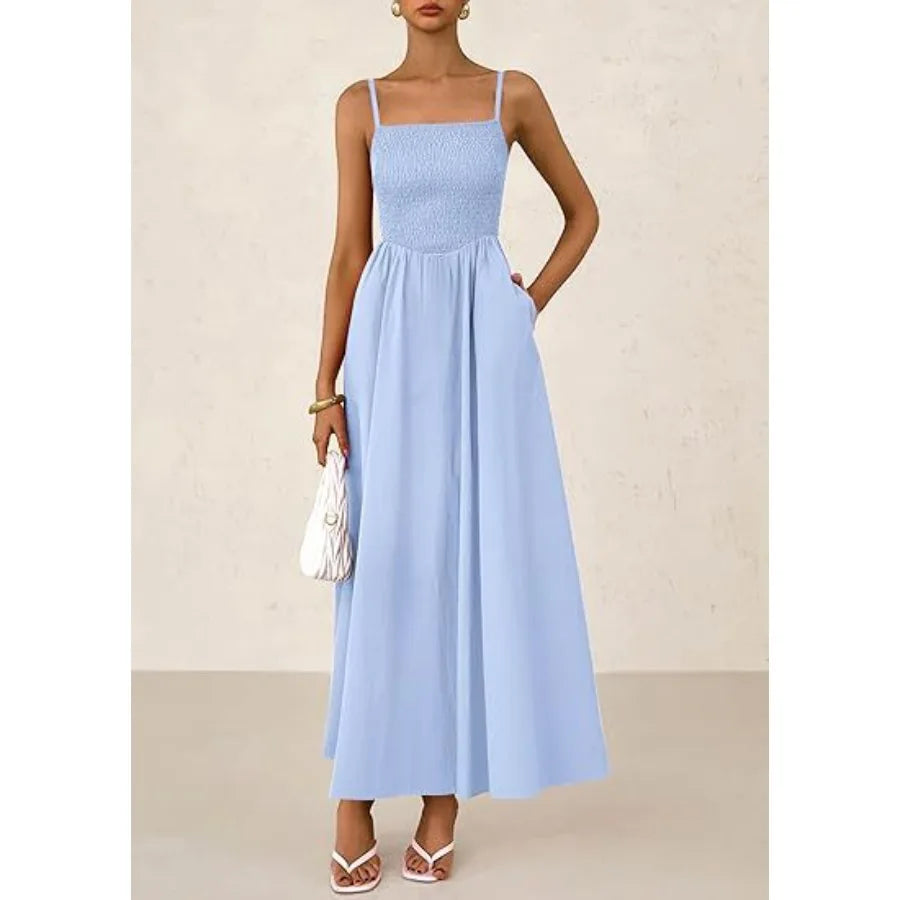 【New style】2026 women's clothing  hit fine shoulder strap pleated vest sling pocket dress