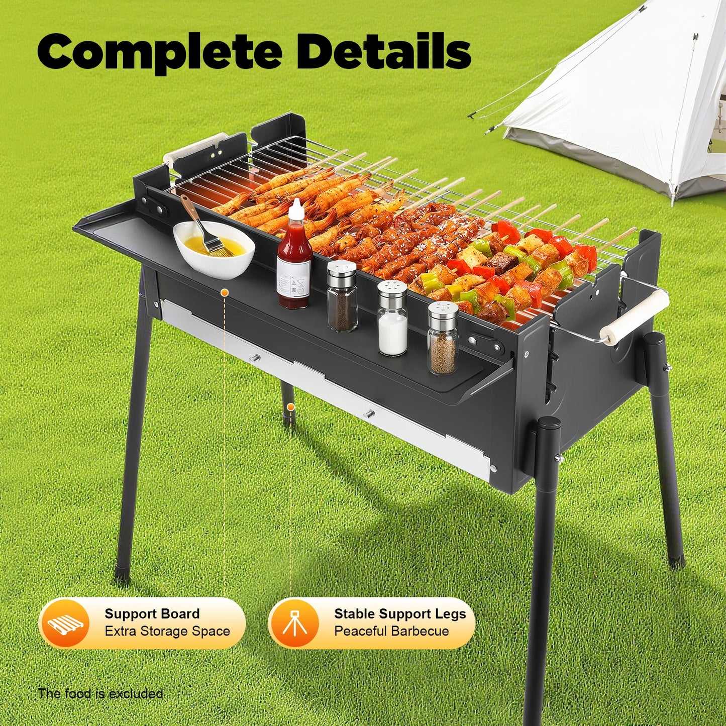 Barbecue Charcoal Grill Stainless Steel Folding Portable BBQ Tool Kits for Outdoor Cooking Camping or Any Outdoor Event