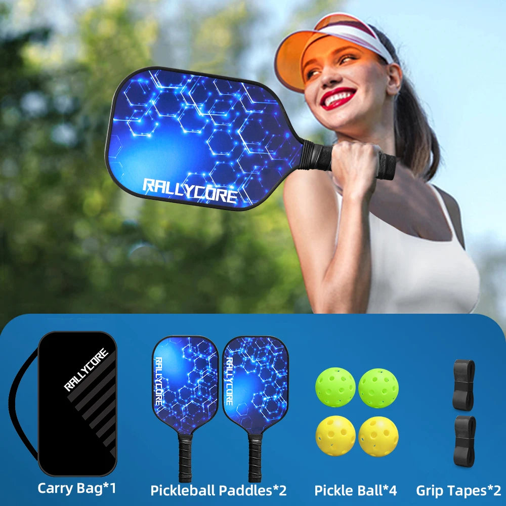 Pickleball Paddles Set of 2 with 4 Balls  Carry Bag  Premium Honeycomb Core Paddles for Indoor  Outdoor Play for Adults andYouth