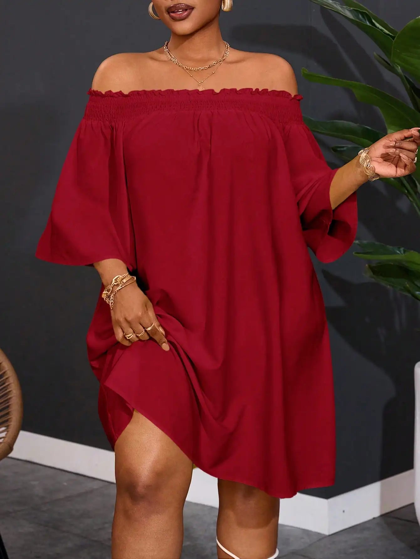 Off Shoulder Orange A-Line Dress For Women Summer Casual Vacation Outfit