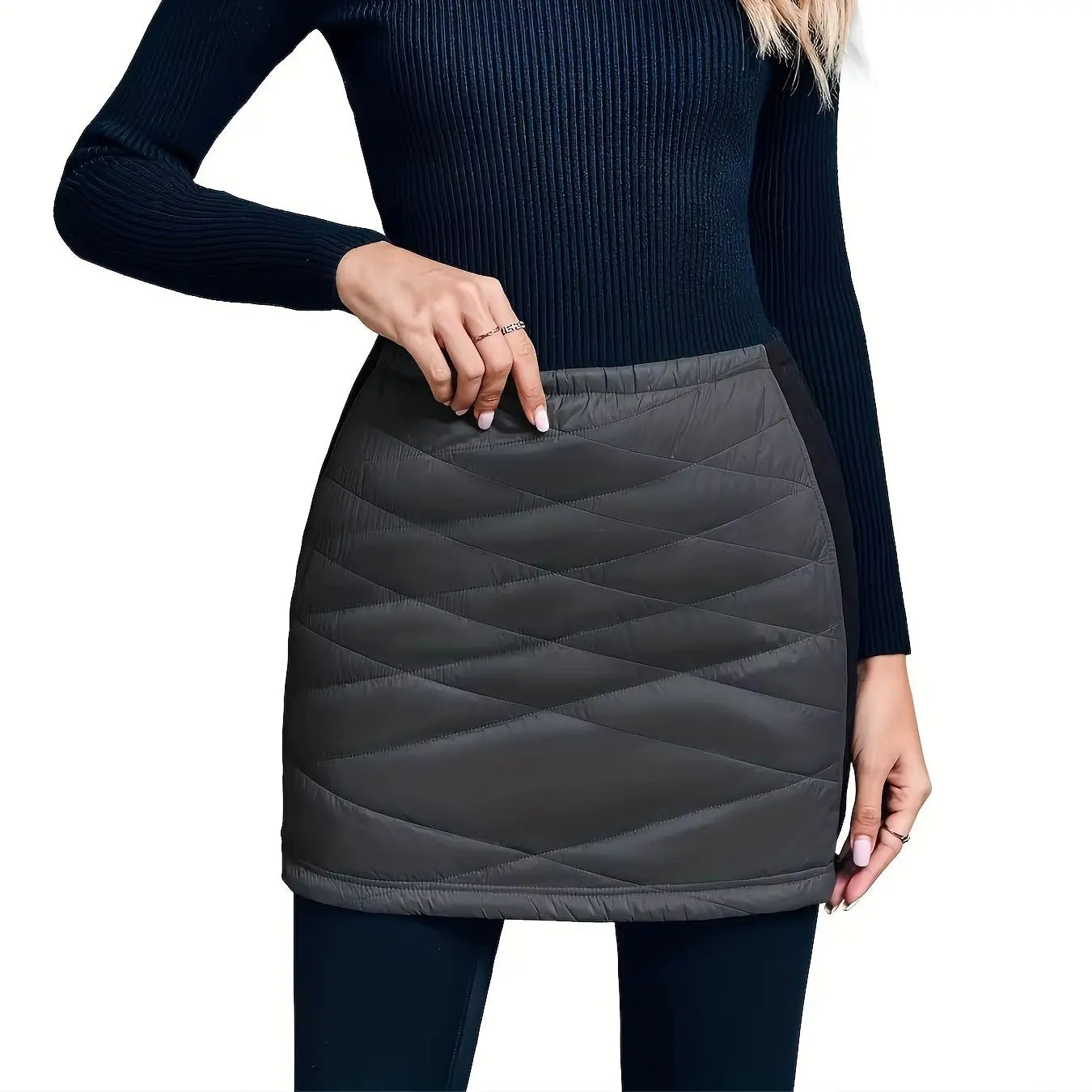 Women's Zippered Puffer Skirt Quilted Insulated Winter Skirt for Skiing Hiking Running Golf With Pockets