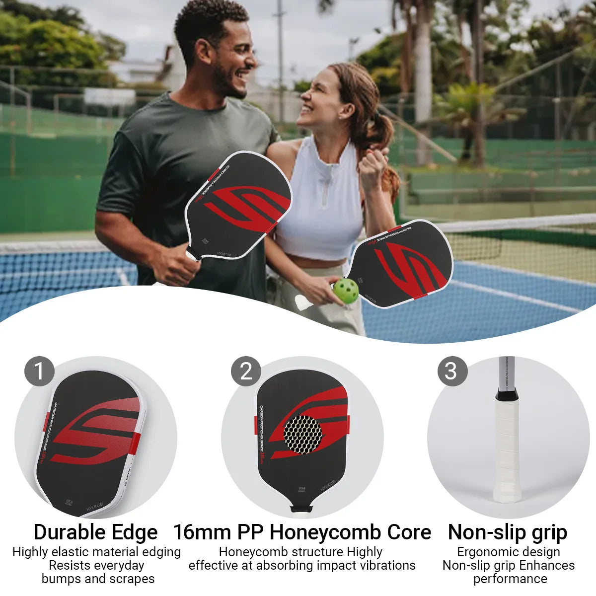 HVLKUB 2026 New T700 Carbon Fiber Pickleball Paddle, 16mm PP honeycomb core, cold-pressed construction, extra-large sweet spot