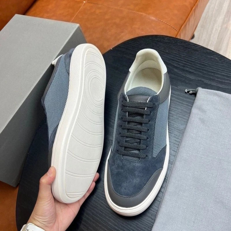 2025 New Luxury Men's Low Top Sneakers Leather Patchwork Minimalist Round Toe Casual Versatile Best Seller Footwear