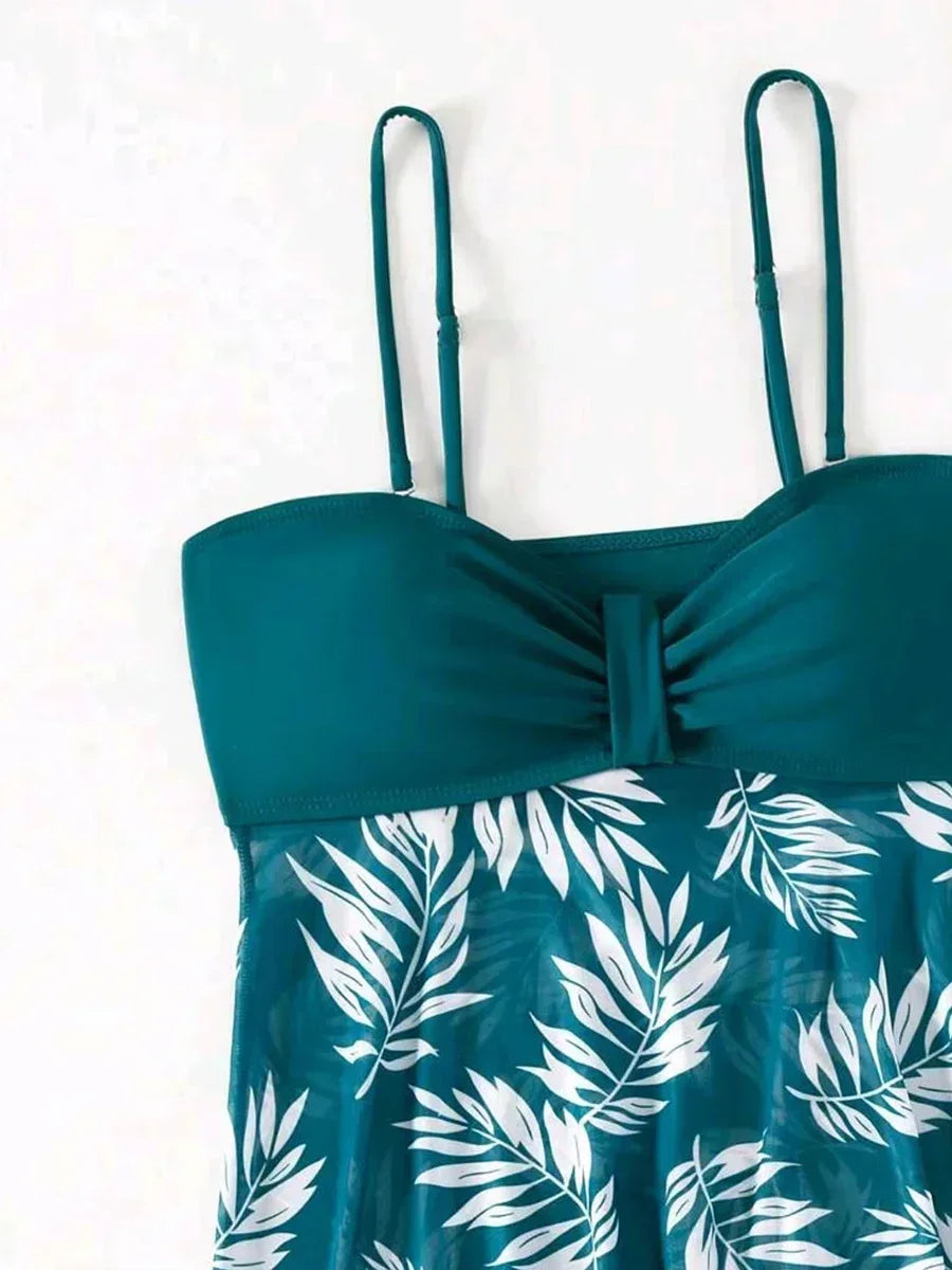 2024 Summer Short Dress Split Swimsuit Women's Sexy Fashion High Waist Swimsuit Thickened Mesh Print Swimming Beach Wear