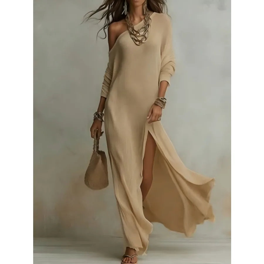 2026 European and American -  Summer New Style Elegant Long-sleeved Knitted Pleated Split Women's Dress