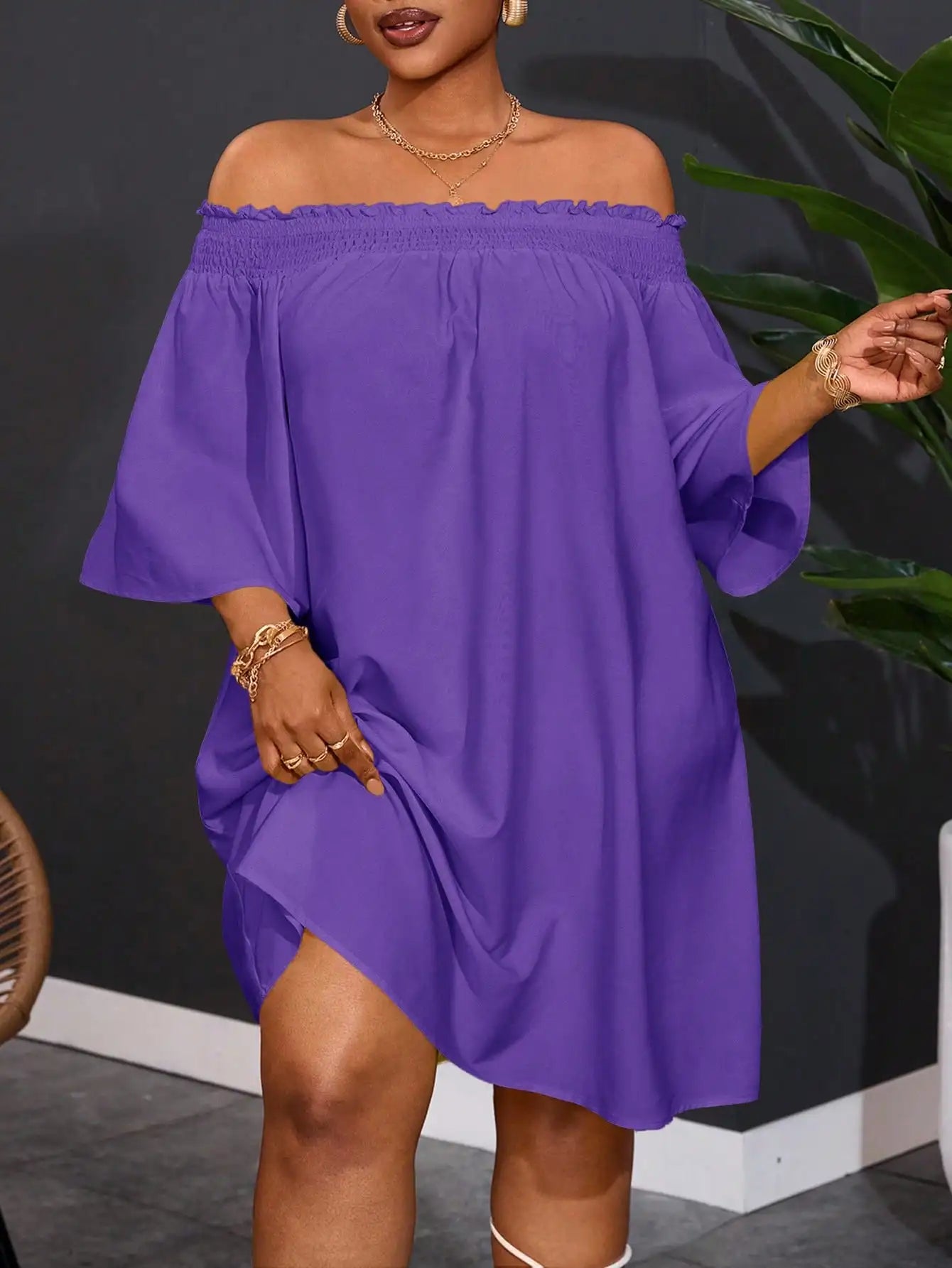 Off Shoulder Orange A-Line Dress For Women Summer Casual Vacation Outfit