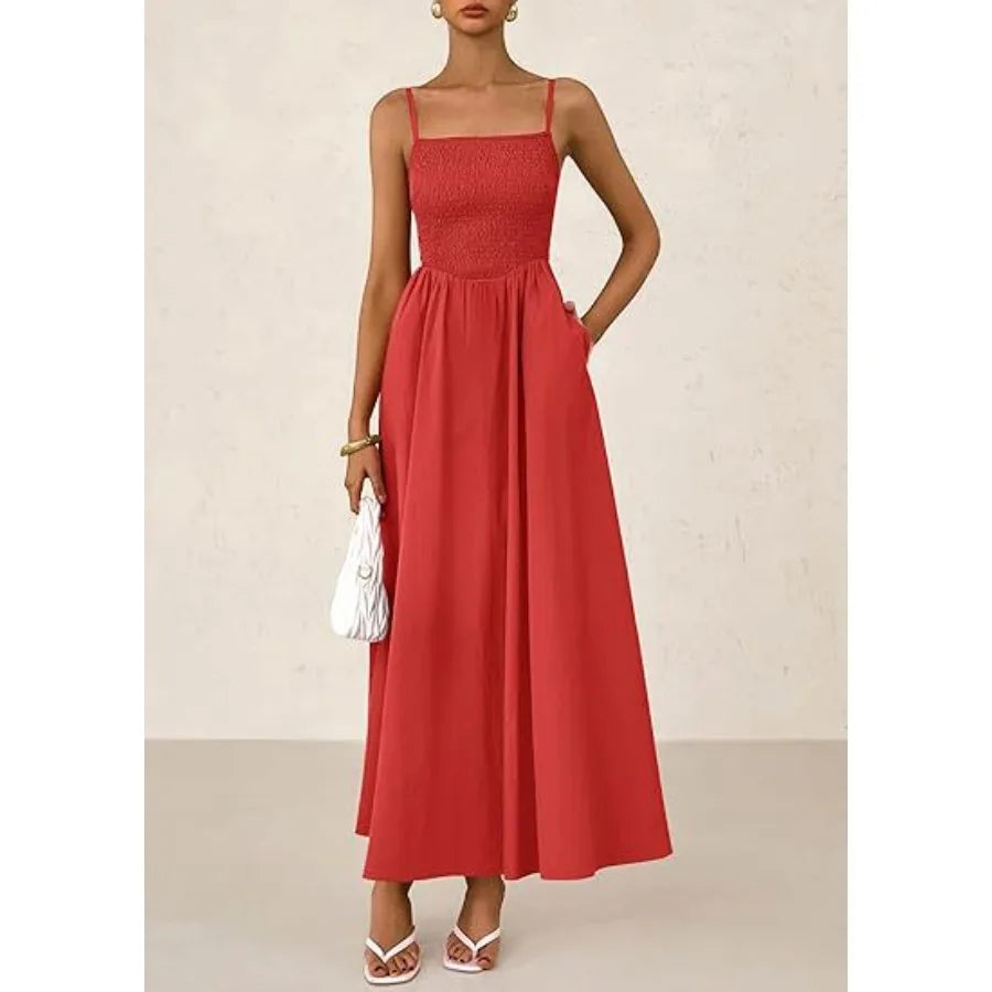 【New style】2026 women's clothing  hit fine shoulder strap pleated vest sling pocket dress