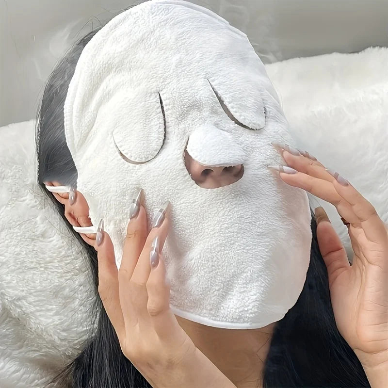 5 piece reusable cold and hot compress facial towel facial mask | Thickened steam SPA facial towel with eye holes, no fragrance, no electricity, moisturizing and deep cleaning, suitable for sensitive skin.
