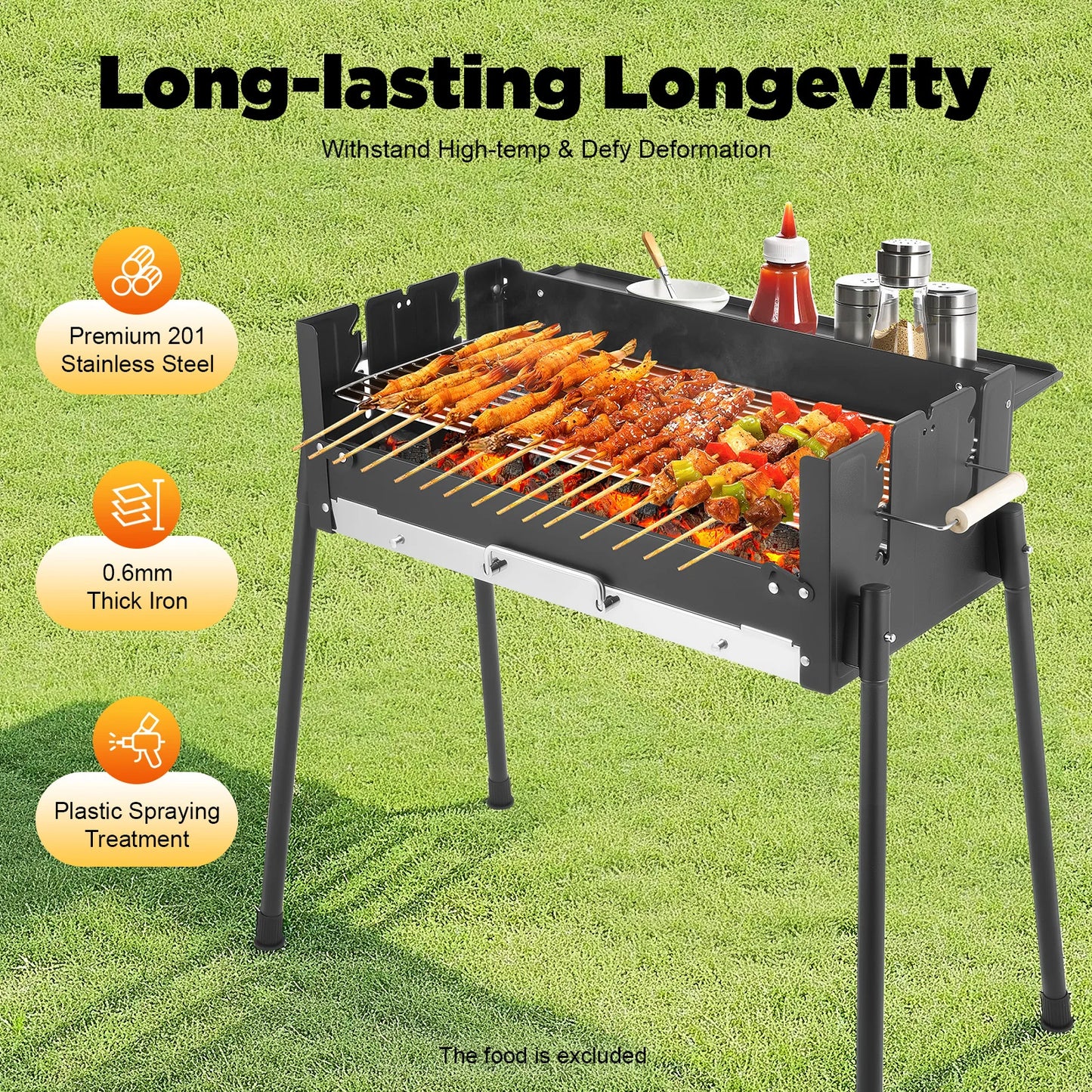 Barbecue Charcoal Grill Stainless Steel Folding Portable BBQ Tool Kits for Outdoor Cooking Camping or Any Outdoor Event