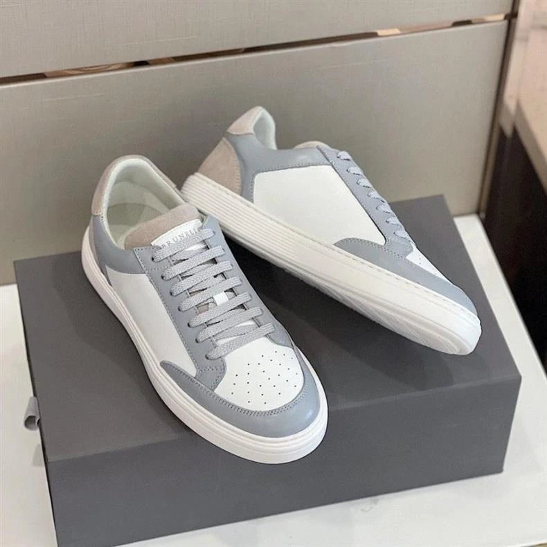 2025 New Luxury Men's Low Top Sneakers Leather Patchwork Minimalist Round Toe Casual Versatile Best Seller Footwear