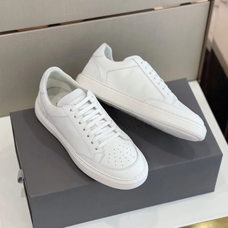 2025 New Luxury Men's Low Top Sneakers Leather Patchwork Minimalist Round Toe Casual Versatile Best Seller Footwear