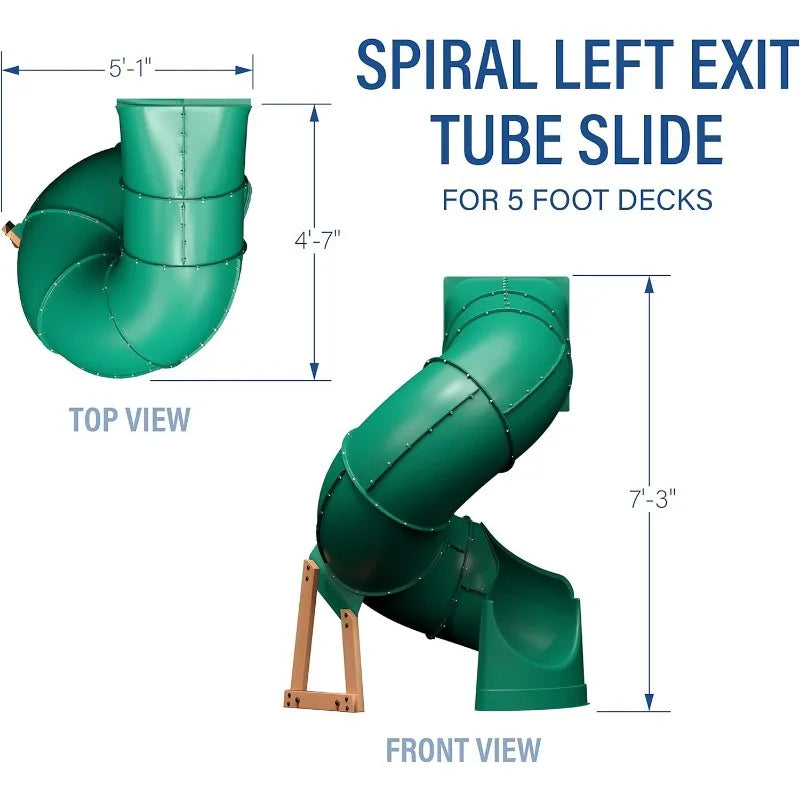 Tall Spiral Tube Slide - Left Exit, Green - Mounts to 5 Ft. Deck Height