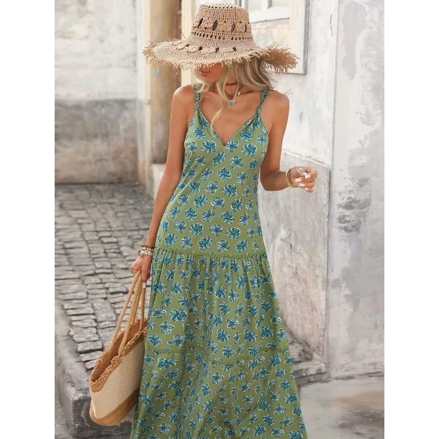 【New style】Women's Sleeveless A-Line Floral Print Dress, Casual Vacation Waist Cinched, Spring/Summer, Spring Clothes Women, Su