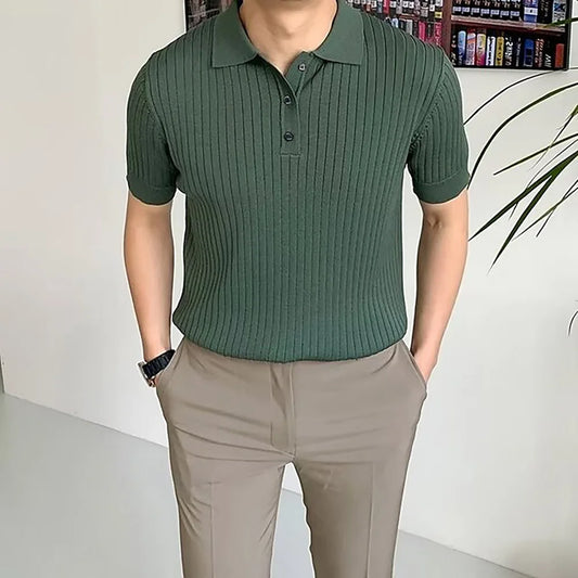 Men's Short Sleeve Summer Outdoor Leisure Knitted Short Sleeve Breathable Comfortable Stretch Polo Shirt US Size