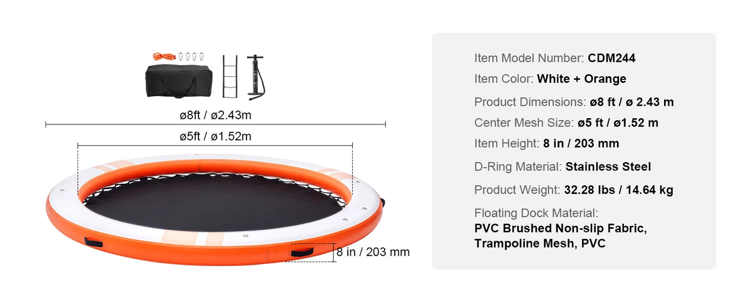 SucceBuy Inflatable Floating Dock 10x8FT Non-Slip Water Detachable Ladder Portable Carrying Bag Floating Platform Island Raft
