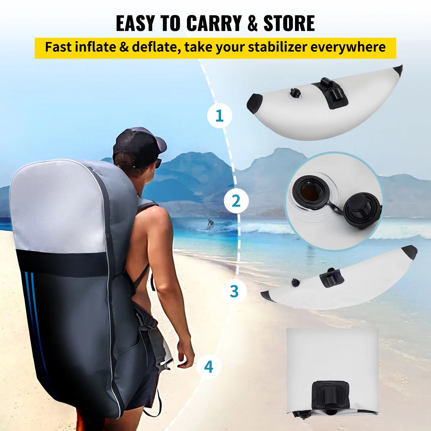 SucceBuy 2 PCS Kayak Outrigger Stabilizers PVC Inflatable Outrigger Float with Sidekick Arms Rod Fit for Canoes, Fishing Boats